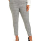 Calvin Klein Womne's Plus Size Belted Windowpane-Print Slim-Leg Pants Gray Size 20W