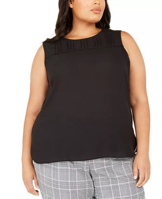Calvin Klein Women's Plus Size Sleeveless Pleated-Neck Top Black Size 1X