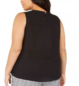 Calvin Klein Women's Plus Size Sleeveless Pleated-Neck Top Black Size 1X