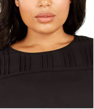 Calvin Klein Women's Plus Size Sleeveless Pleated-Neck Top Black Size 1X