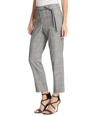 DKNY Women's Petite Belted Essex Ankle Plaid Pant Gray Size 0.6