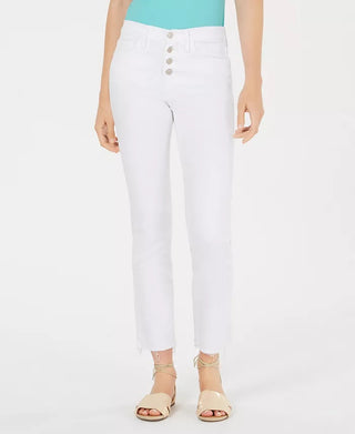 Flying Monkey Women's Button-Fly Raw-Hem Straight-Leg Jeans White Size 30