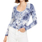 Self Esteem Junior's Long Sleeve Tie Dye Top Blue Size X-Large