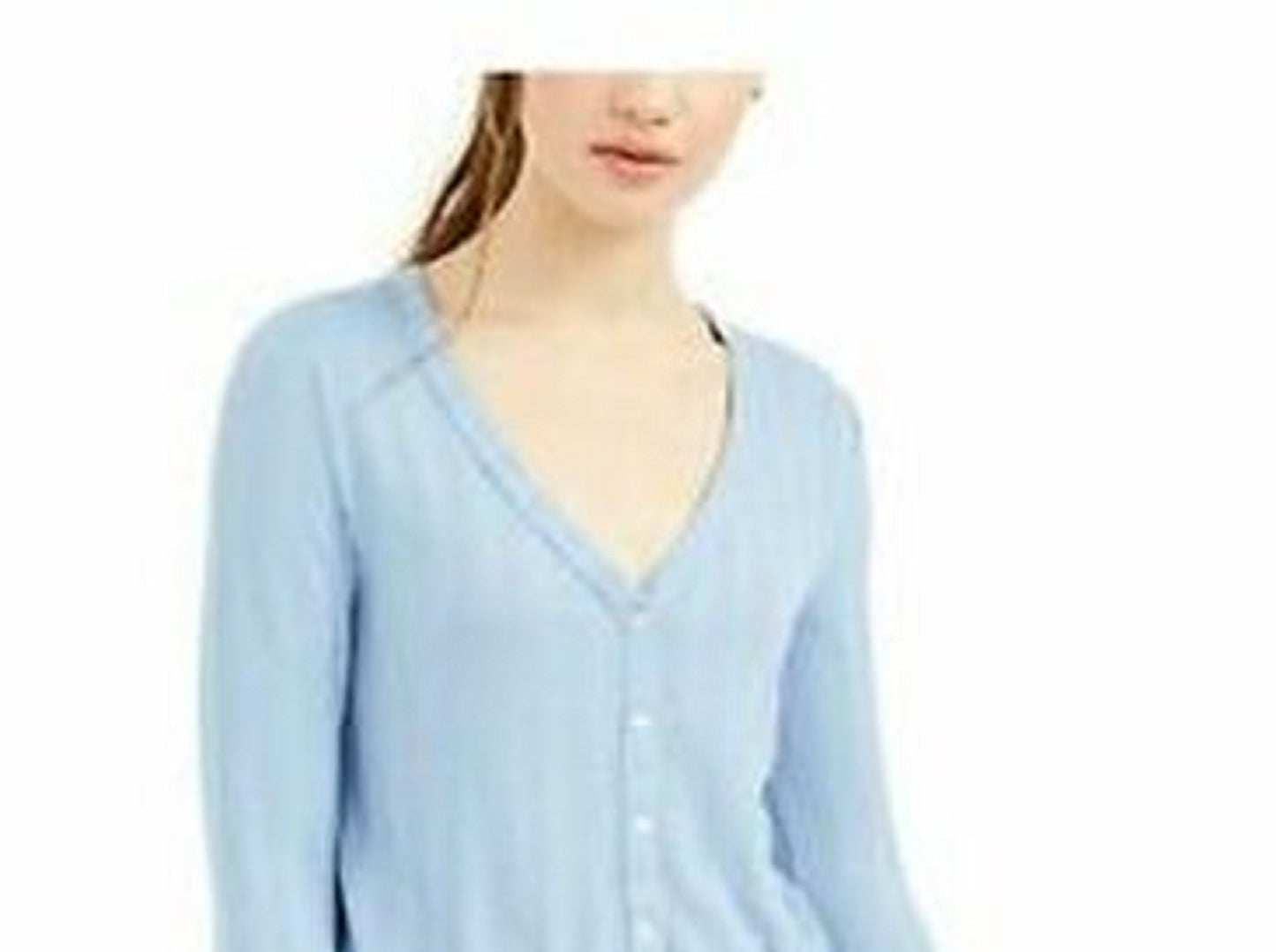 Self Esteem Juniors' V-Neck Pointelle Top Blue Size Small