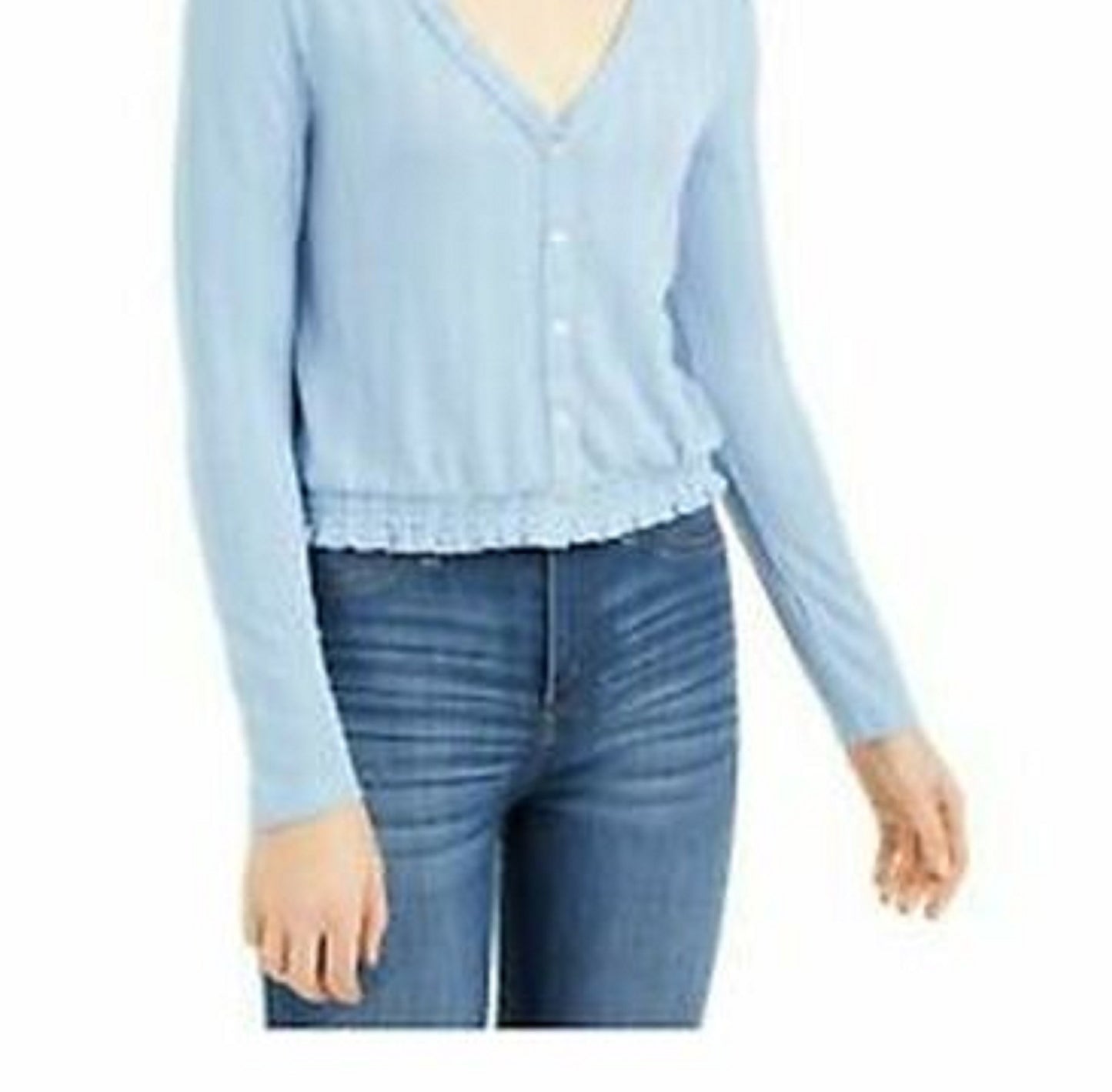 Self Esteem Juniors' V-Neck Pointelle Top Blue Size Small