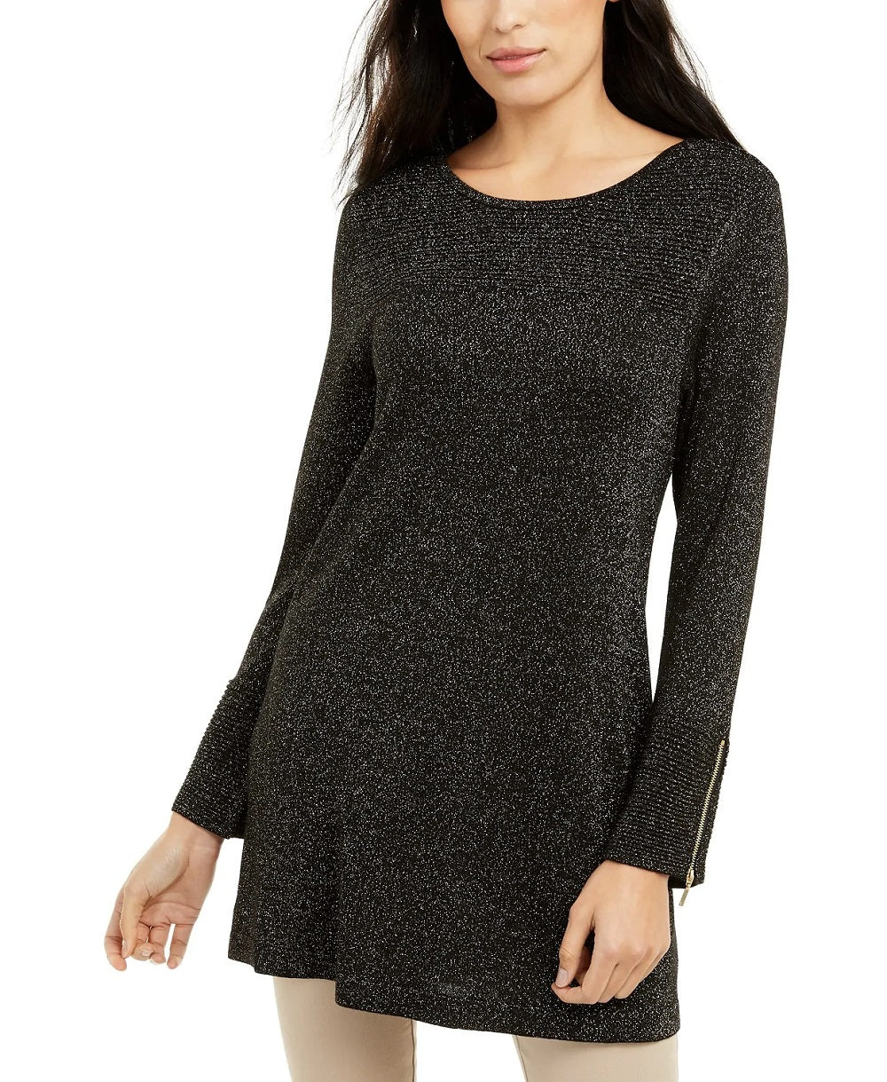 Alfani Women's Metallic Swing Sweater  Black Size Petite Medium