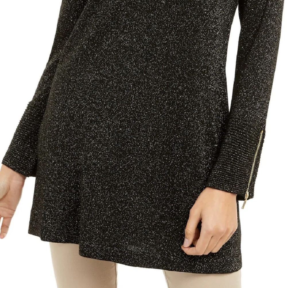 Alfani Women's Metallic Swing Sweater  Black Size Petite Medium