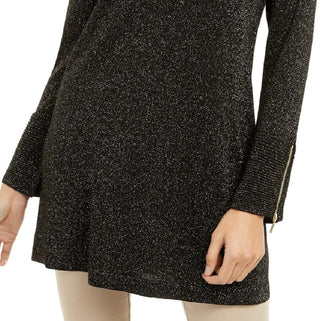Alfani Women's Metallic Swing Sweater  Black Size Petite Medium