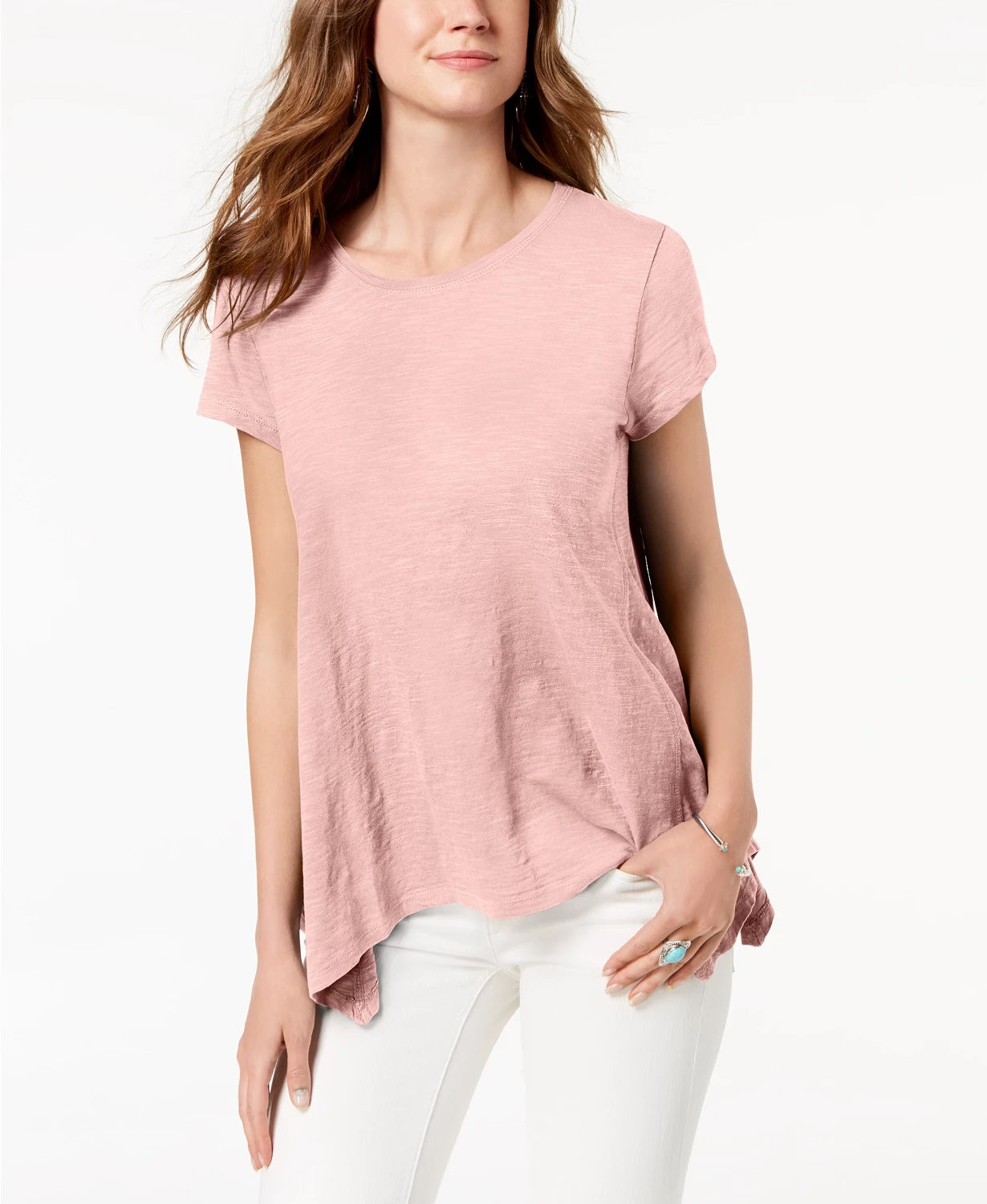 Style & Co Women's Handkerchief Hem T-Shirt Pink Size X-Small