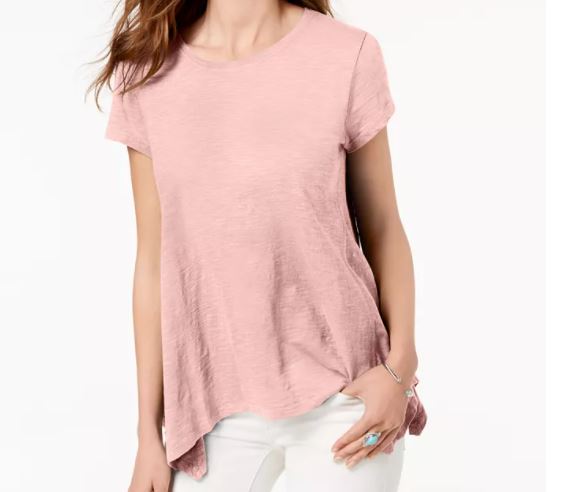 Style & Co Women's Handkerchief Hem T-Shirt Pink Size X-Small