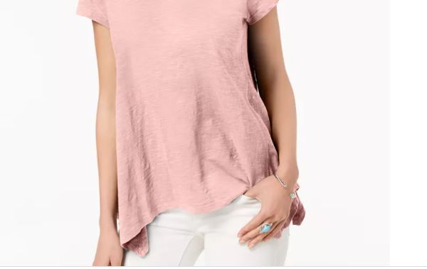 Style & Co Women's Handkerchief Hem T-Shirt Pink Size X-Small