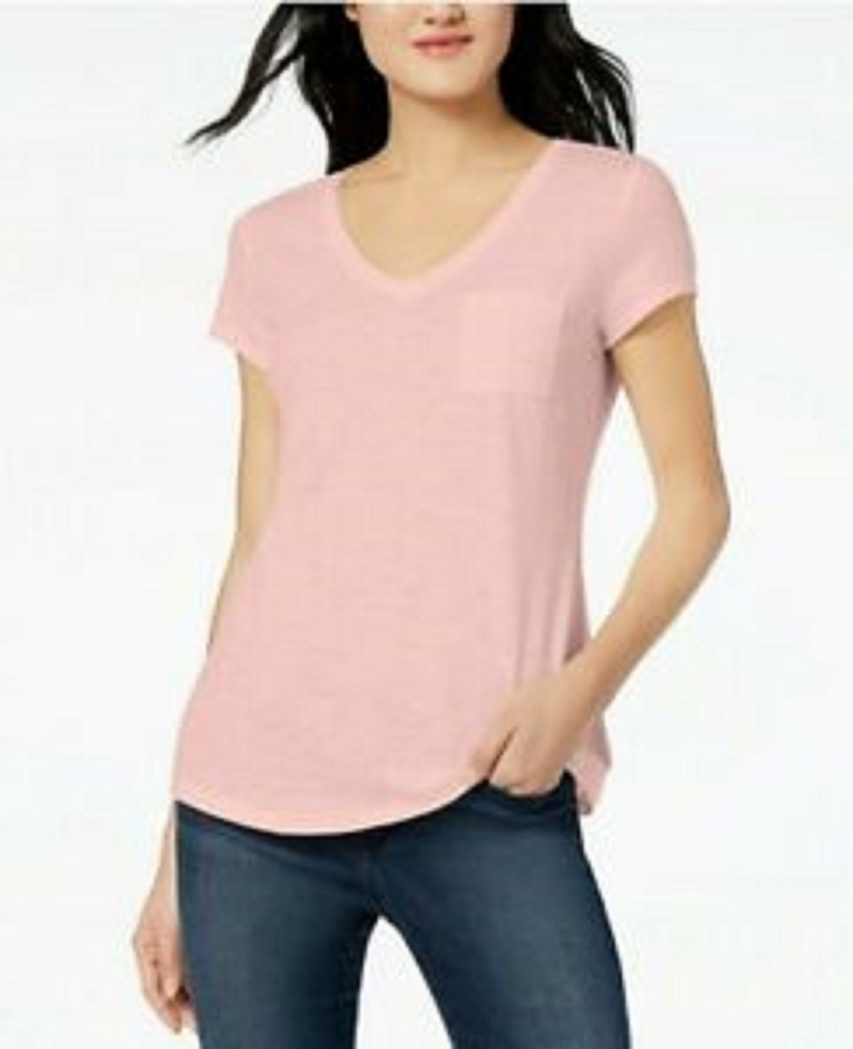 Maison Jules Women's V-Neck Patch-Pocket T-Shirt Pink Size Small