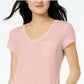 Maison Jules Women's V-Neck Patch-Pocket T-Shirt Pink Size Small
