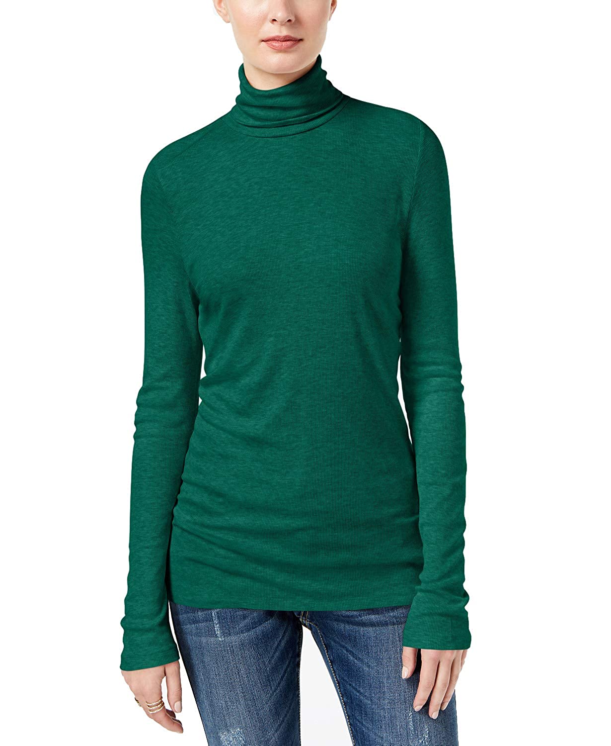 INC International Concepts Women's Ribbed-Knit Turtleneck  Green Size Small