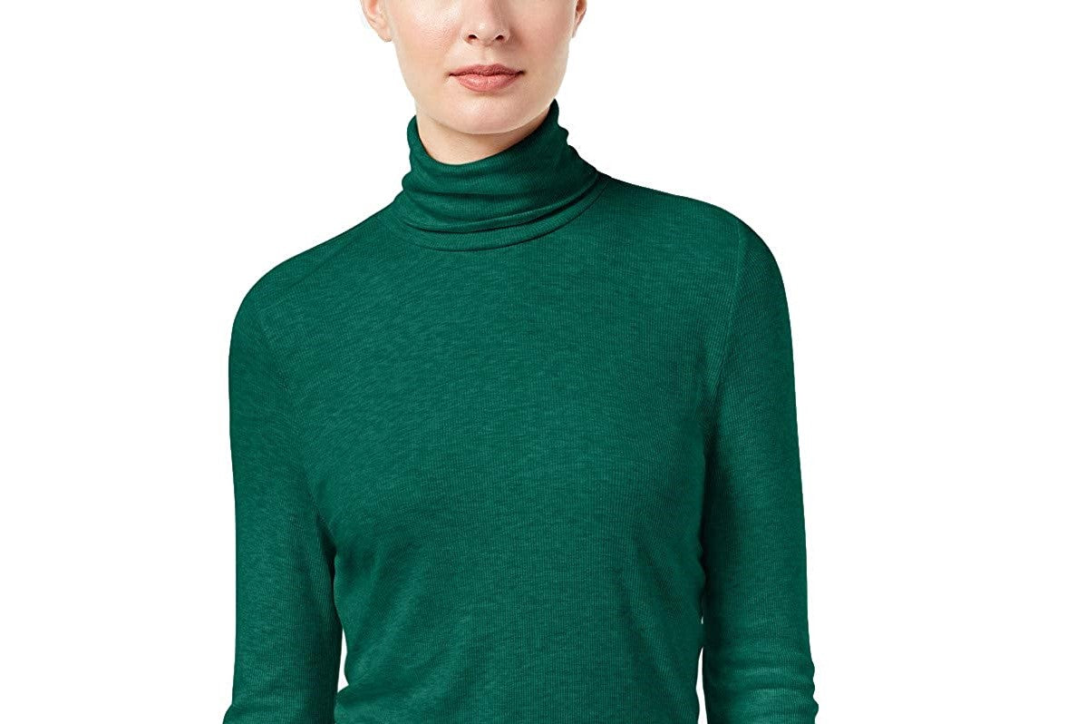 INC International Concepts Women's Ribbed-Knit Turtleneck  Green Size Small