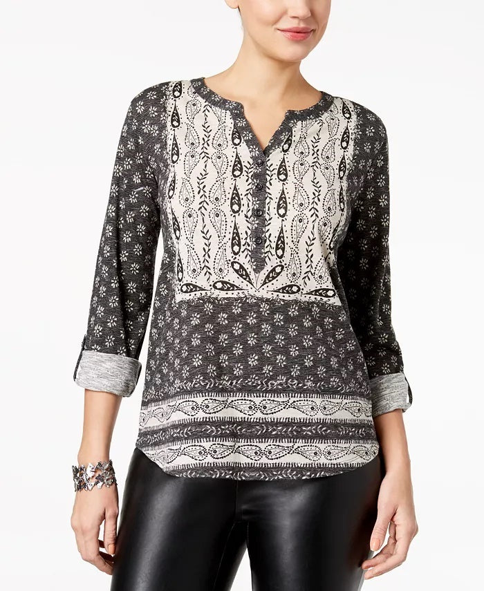 Style & Co Women's Paisley-Print Utility Top Black Size Extra Small
