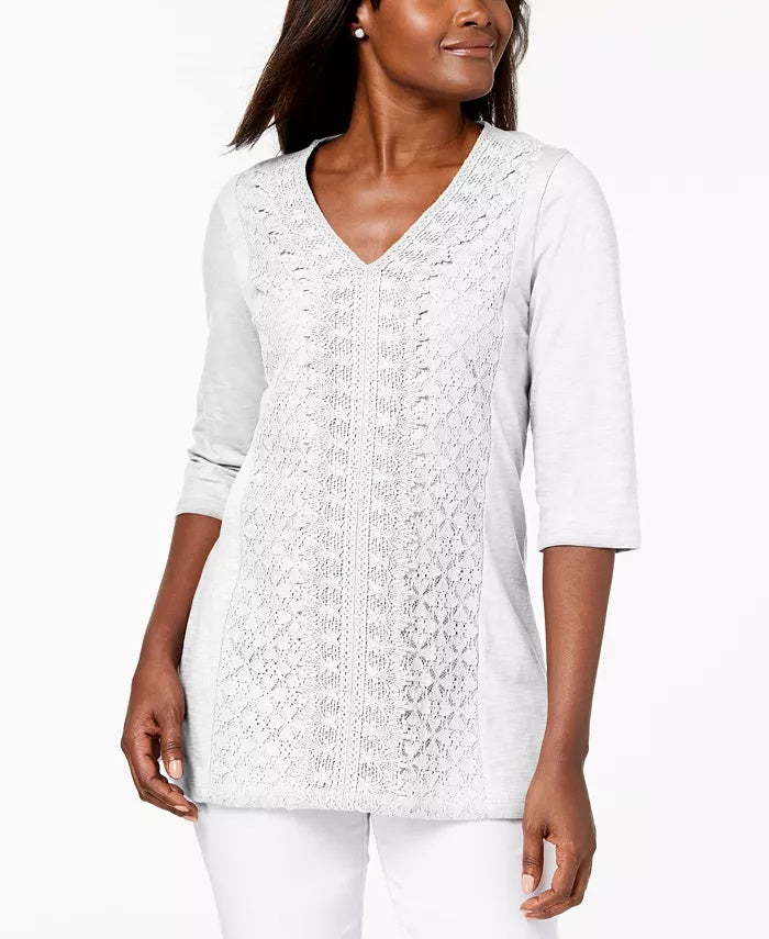 JM Collection  Women's Embellished Lace Contrast Top White Size X-Small