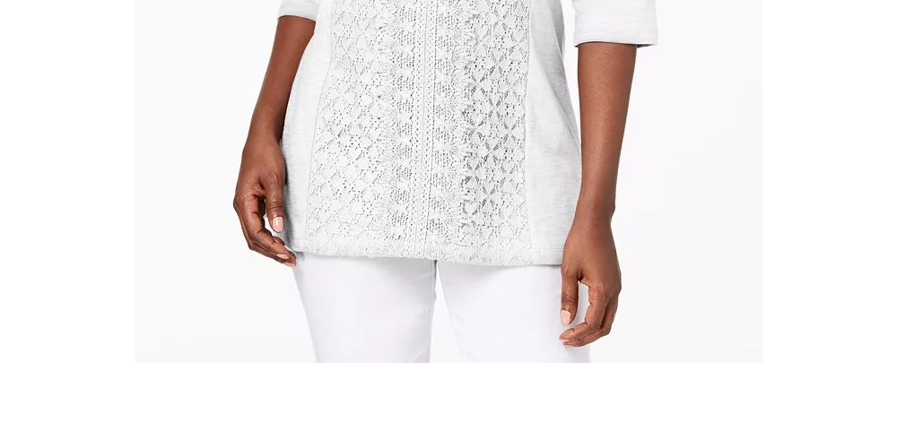 JM Collection  Women's Embellished Lace Contrast Top White Size X-Small