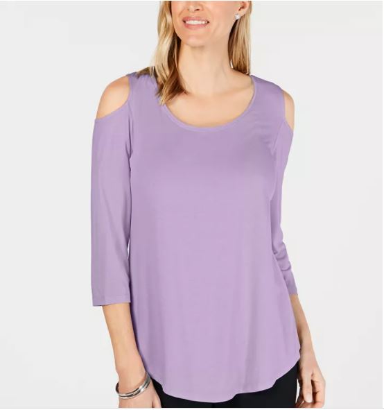 JM Collection Women's Cold Shoulder Top Purple Size Medium