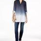 INC International Concepts Women's Dip Dyed Button Front Tunic Navy Size Small