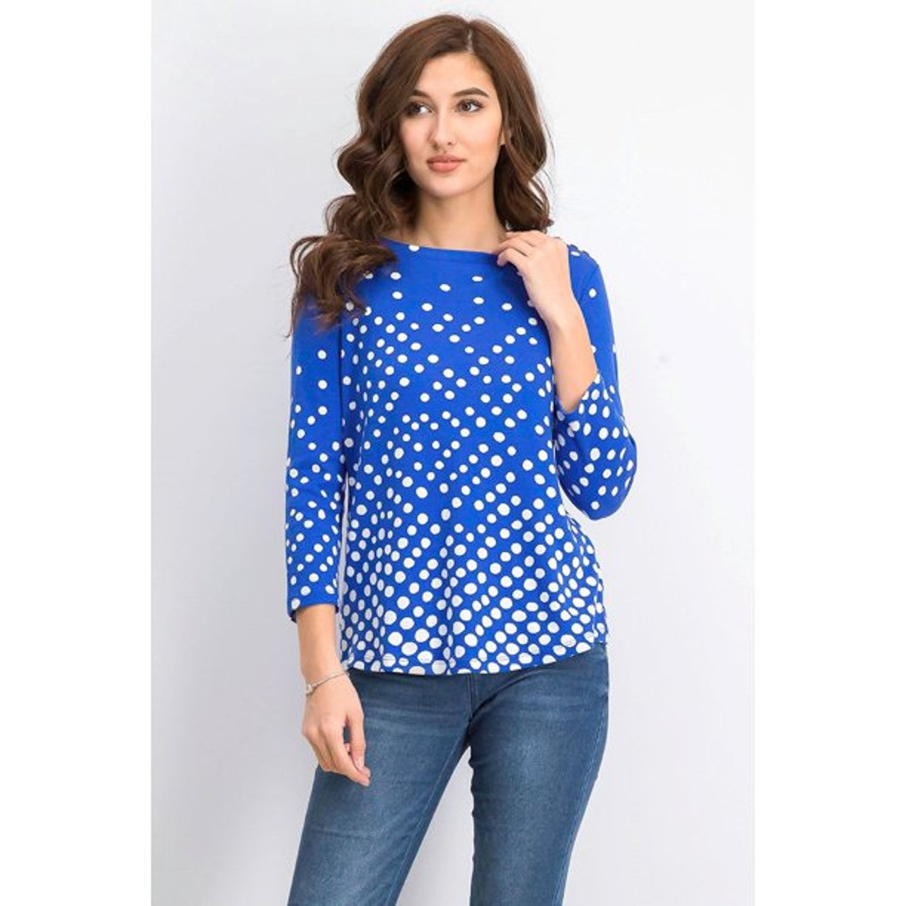 Charter Club Women's Pima Cotton Button-Shoulder Print Top Blue Size Large