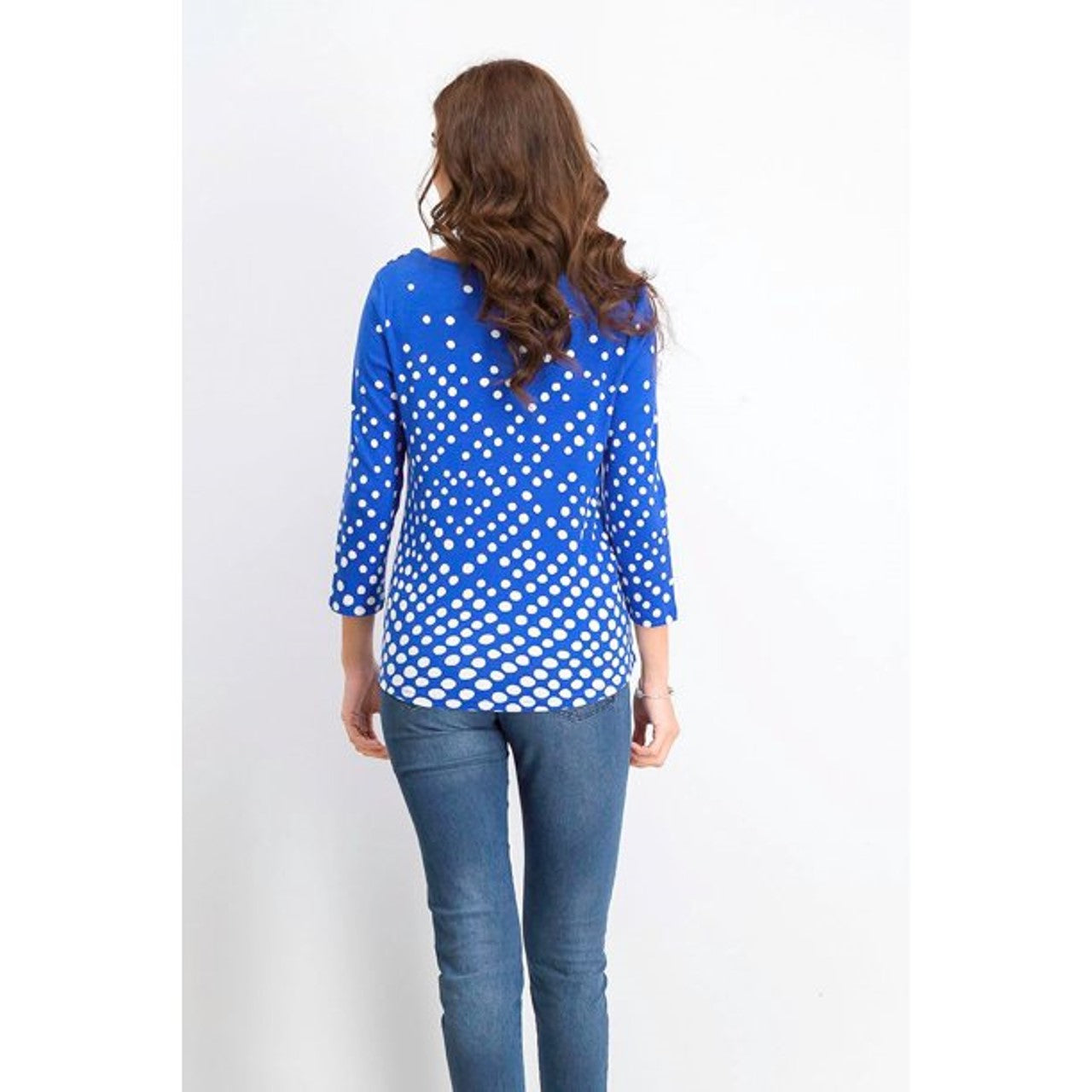 Charter Club Women's Pima Cotton Button-Shoulder Print Top Blue Size Large