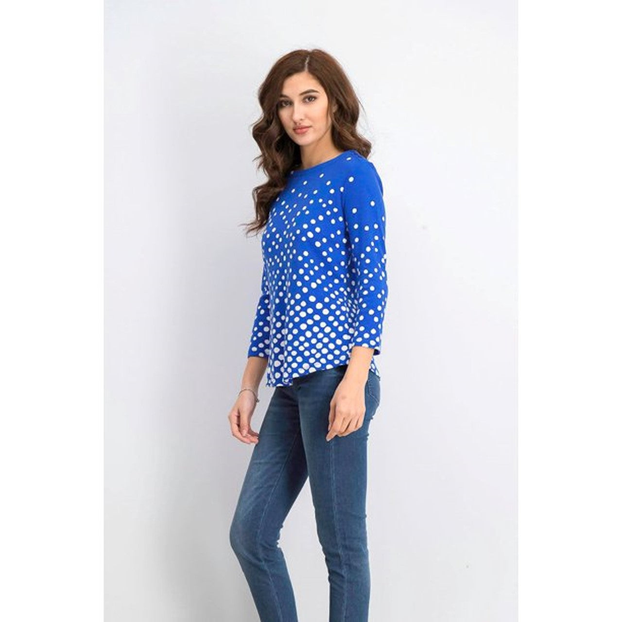 Charter Club Women's Pima Cotton Button-Shoulder Print Top Blue Size Large