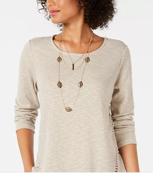 Style & Co Women's Waffle Knit Top Beige Size X-Large