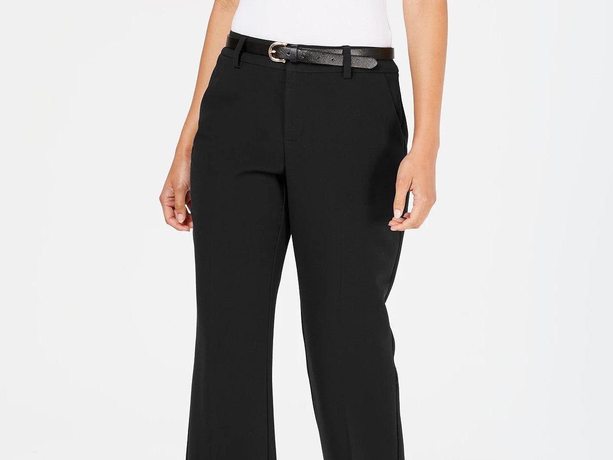 Charter Club Women's Belted Tummy-Control Trousers Black Size 6