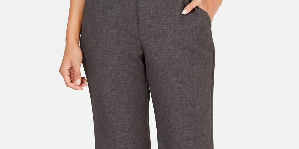 Charter Club women's Belted Tummy-Control Trousers Dark Gray Size 16