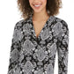 Charter Club Women's Printed V-Neck Top Black Size Medium