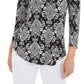 Charter Club Women's Printed V-Neck Top Black Size Medium
