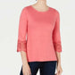Charter Club Women's Cotton Lace-Trim Top Dark Pink Size Small