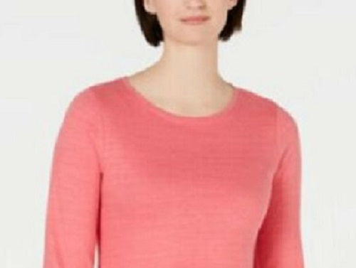 Charter Club Women's Cotton Lace-Trim Top Dark Pink Size Small