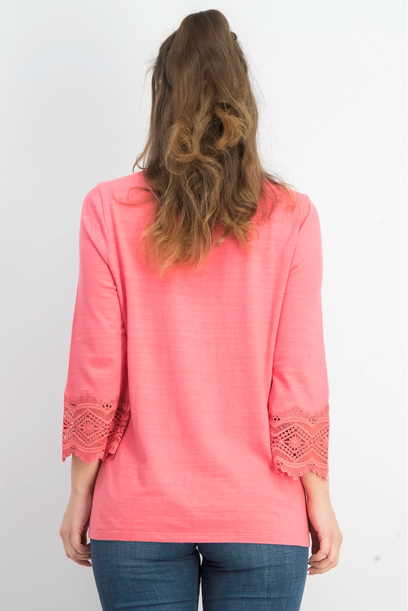 Charter Club Women's Cotton Lace-Trim Top Dark Pink Size XX Large