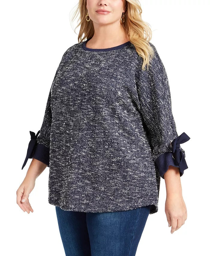 Charter Club Women's Plus Tie Sleeve Top Blue Size 1X