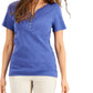Karen Scott Women's Short Sleeve Henley Top Turq Aqua Size Large