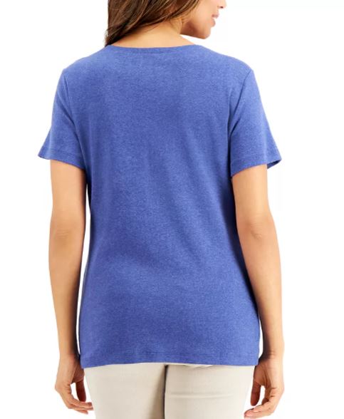 Karen Scott Women's Short Sleeve Henley Top Turq Aqua Size Large