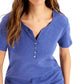 Karen Scott Women's Short Sleeve Henley Top Turq Aqua Size Large