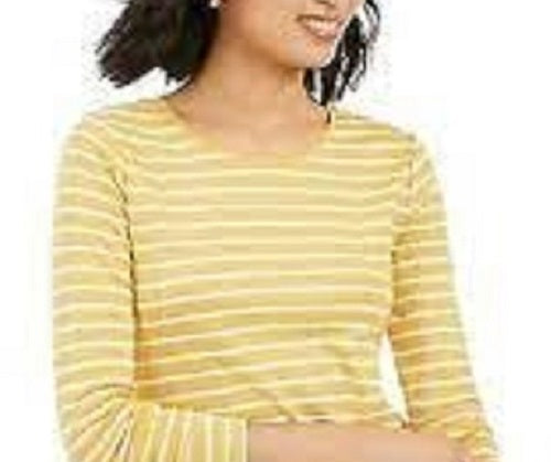 Charter Club Women's Metallic-Stripe Top Gold Size XX-Large