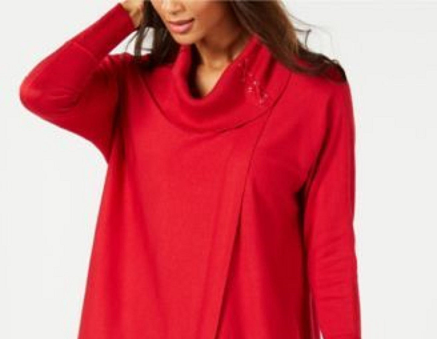 JM Women's Collection Faux-Wrap Cowl-Neck Sweater Red Size XX-Large