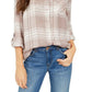 Style & Co Women's Sparkle Plaid Shirt Beige Size Large