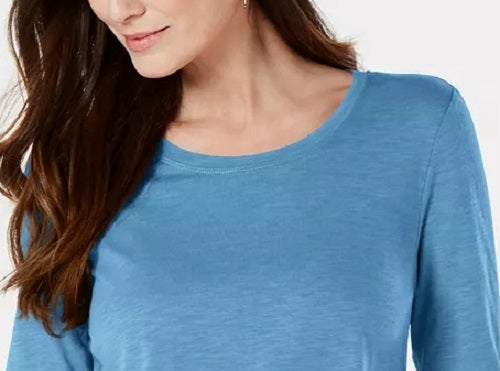 Style & Co Women's Long-Sleeve Crewneck Top Blue Size Medium