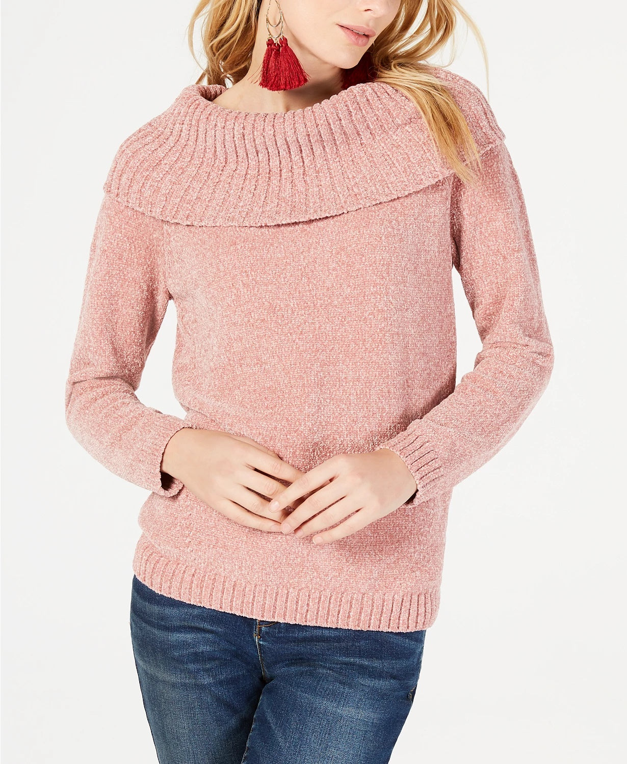 INC International Concepts Women's Chenille Cowl-Neck Sweater Black Size Extra Small