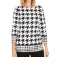Charter Club Women's Petite Button-Shoulder Houndstooth Top Black Size Petite
