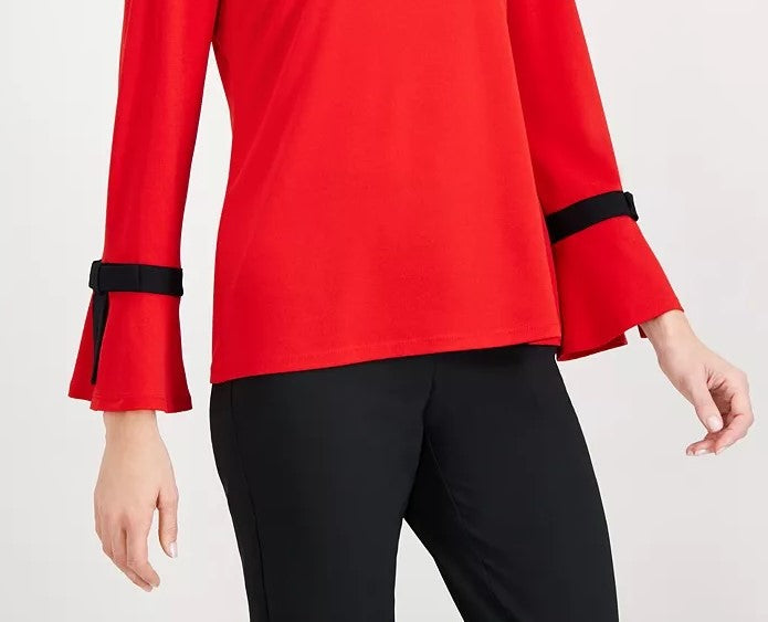 Charter Club Women's Tie-Sleeve Crepe Top Medium Red Size XX Large
