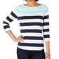 Charter Club Women's Pima Cotton Button-Shoulder Stripe Top Blue Size Small
