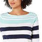 Charter Club Women's Pima Cotton Button-Shoulder Stripe Top Blue Size Small