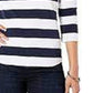 Charter Club Women's Pima Cotton Button-Shoulder Stripe Top Blue Size Small