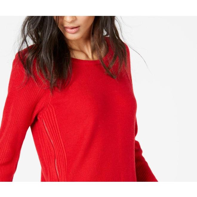 INC International Concepts Women's Waffle Knit Side Zip Tunic Sweater Red Size X-Small